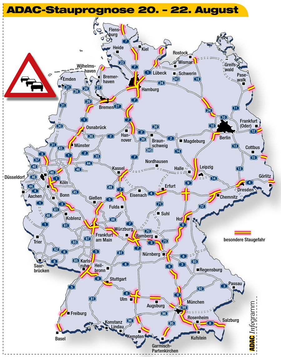 Stauprognose für das Wochenende 20. bis 22. August