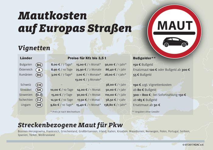 So viel kostet die Maut in europischen Lndern