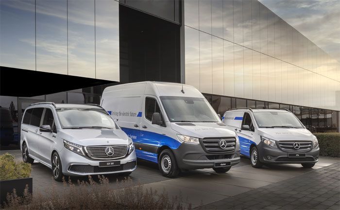 Elektrisches Produktportfolio von Mercedes-Benz Vans (v. l. n. r. EQV, eSprinter, eVito