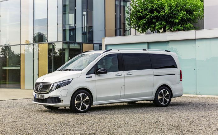 Mercedes-Benz EQV - Exterieur, Bergkristallwei metallic, Black Panel-Khlergrill mit Chromlamellen