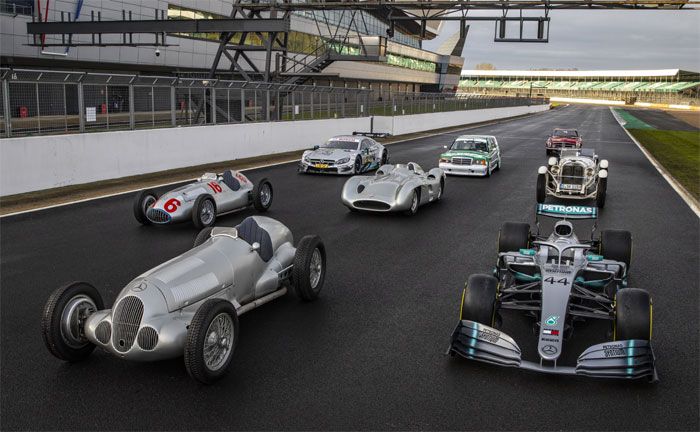 Mercedes-Benz W 165 (1939), Mercedes-AMG C 63 DTM (2018), Mercedes-Benz W 125 (1937), Mercedes-Benz W 196 R (1955), Mercedes-Benz 190 E 2.5-16 Evolution II (1991), Mercedes-AMG Petronas F1 W 10 EQ Power+ (2019), Mercedes-Benz SSK (1928), Mercedes-Benz 230