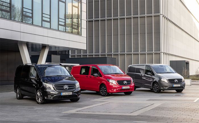 Der neue Mercedes-Benz Vito Tourer, Mixto und Kastenwagen: Exterieur, Vito Tourer Graphitgrau, Vito Mixto Jupiterrot, Vito Kastenwagen Selenitgrau metallic