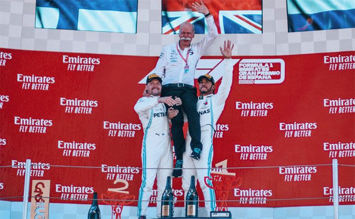 Formel 1, Großer Preis von Spanien: Lewis Hamilton, Valtteri Bottas, Dr. Dieter Zetsche - Mercedes-AMG Petronas Motorsport