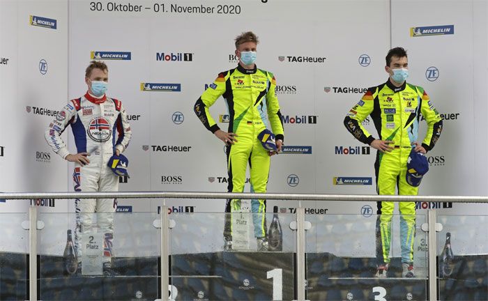 Porsche Carrera Cup Deutschland, Lausitzring, Podium: Larry ten Voorde (Nebulus Racing by Huber), Leon Khler (T3/HRT Motorsport), Laurin Heinrich (T3/HRT Motorsport)