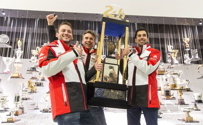 Porsche Werksrennfahrer (v.l.n.r): Nick Tandy, Timo Bernhard, Neel Jani 