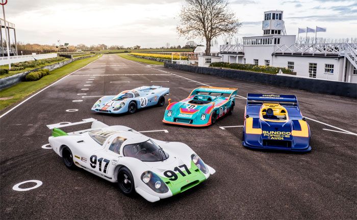 Porsche feiert "50 Jahre 917" in Goodwood: Diese vier 917 halten in Summe 3.380 Pferdestrken bereit.