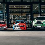 BMW Group Classic beim GP Ice Race: Morris Mini-Cooper S Works Rallye (Replika), BMW M3 Rallye (E30), MINI ALL4 RACING X-RAID DAKAR (v.l.n.r.)
