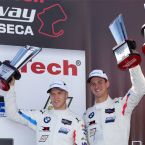 IMSA WeatherTech SportsCar Championship, Laguna Seca: Jesse Krohn und John Edwards (BMW Team RLL) auf dem Podium