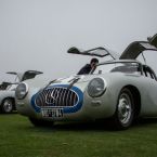 Monterey Car Week in Pebble Beach, 2012: Mercedes-Benz 300 SL Rennsportwagen (W 194) aus dem Jahr 1952. Dahinter der gleiche Typ, jedoch mit den ursprnglichen, kleineren Flgeltren.