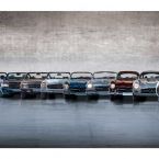 V. r  n. l.: Mercedes-Benz 300 SL Rennsportwagen (W 194) von 1952, Mercedes-Benz 300 SL Rennsportprototyp (W 194/11) fr die Saison 1953 , Mercedes-Benz 300 SL Coup (W 198) von 1957, Mercedes-Benz 190 SL (W 121) von 1961, Mercedes-Benz 300 SL Roadster (W