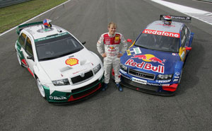 Mathias Ekstrm mit dem Skoda Fabia WRC und seinem Audi A4 DTM