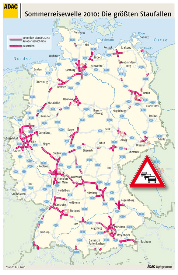 Stauprognose für das Wochenende 23. bis 25. Juli 2010