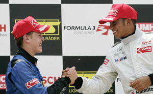 F3 Norisring: Lewis Hamilton, Dallara Mercedes, Sieger (rechts), und Sebastian Vettel, Dallara Mercedes, Zweiter