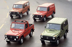 Beim Serienstart des Mercedes-Benz G (Baureihe 460) im Jahr 1979 standen 4 Modelle mit 2 Radstnden und 5 unterschiedlichen Aufbauvarianten zur Wahl