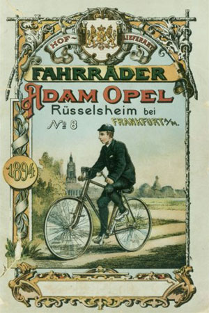 Schon 1894 gibt Opel einen Fahrradprospekt fr Hoch- und Niederrder heraus