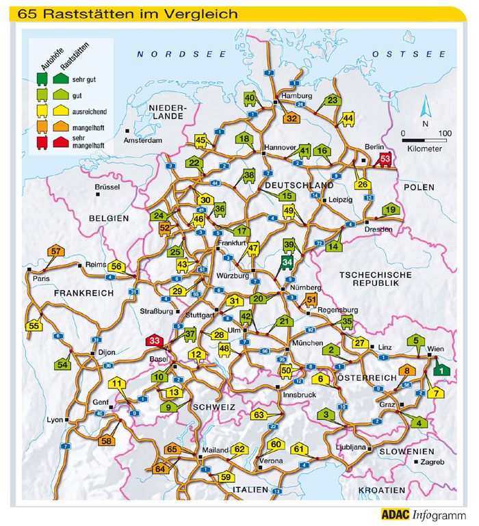 raststätten karte deutschland ADAC Raststättentest 2008