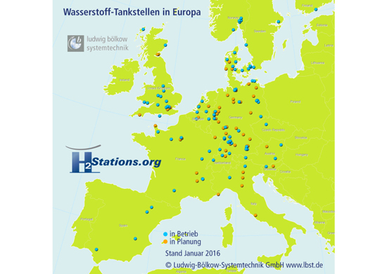 Wasserstoff-Tankstellen in Europa